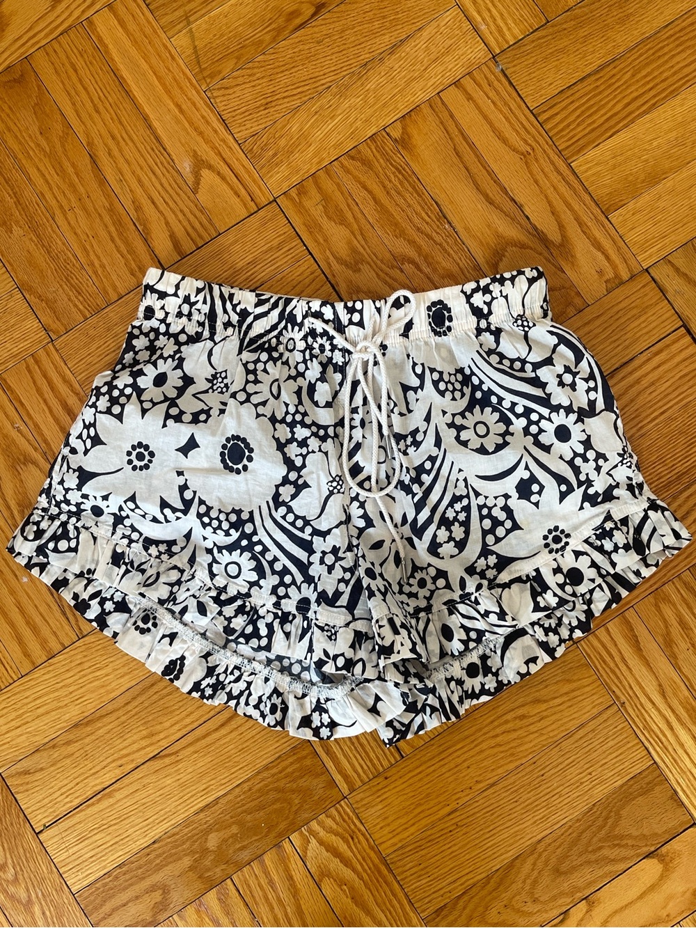 Free People Intimately FP Black & White Floral Ruffle Hem Shorts